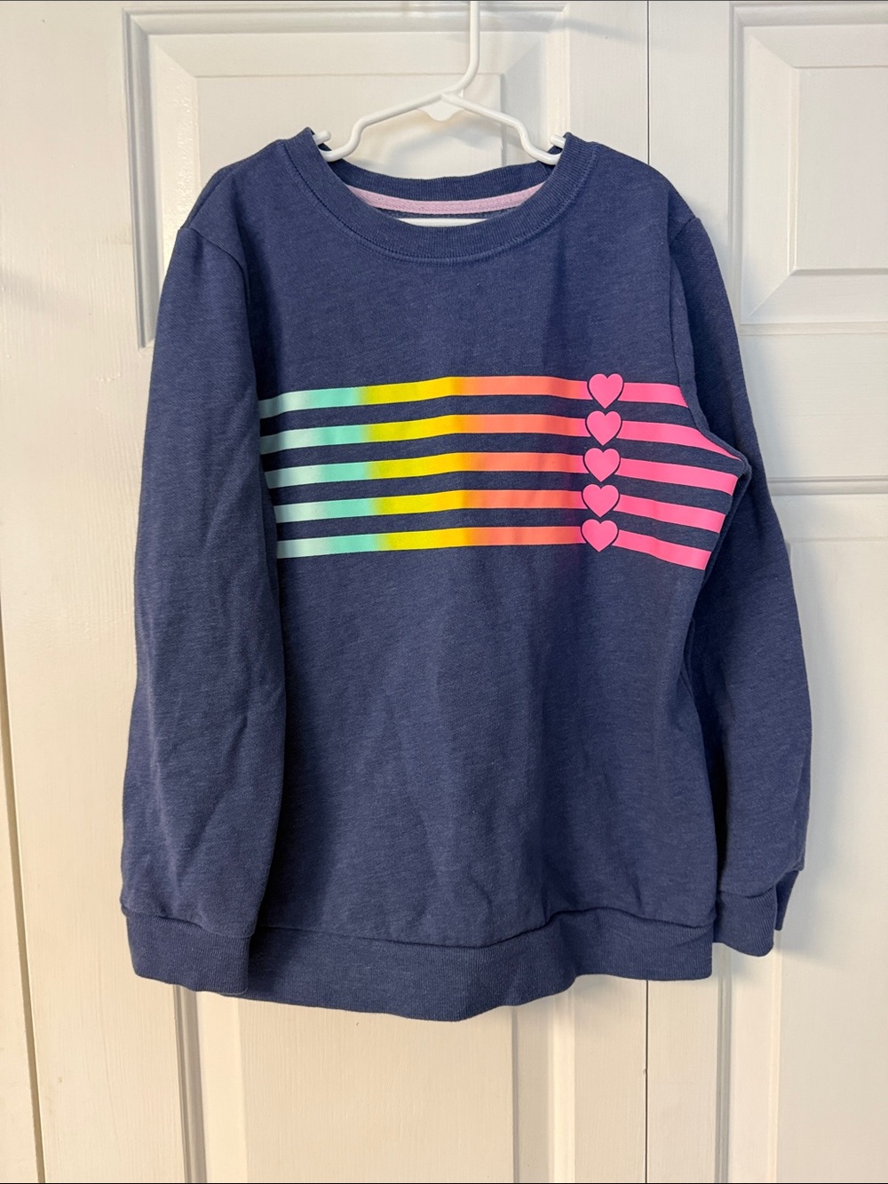 Cat & Jack Navy Sweatshirt with Rainbow Stripes and Pink Hearts